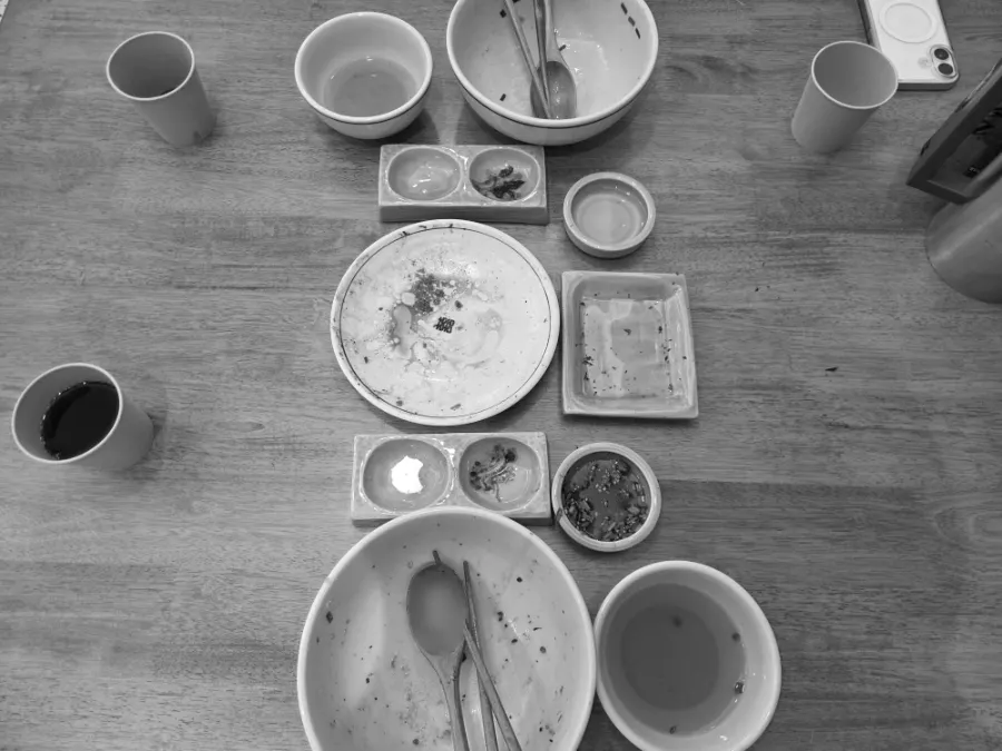 Korean meal spread shared by two people