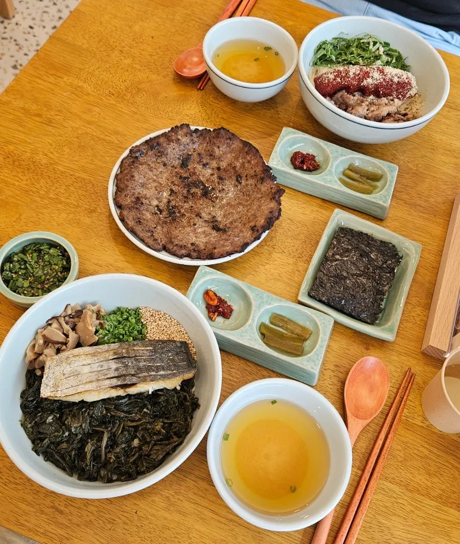 Neatly set full table spread at Hyangtaek