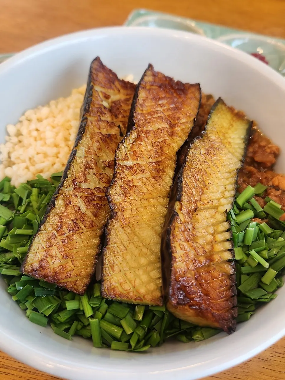 A bowl of eggplant doenjang rice bowl