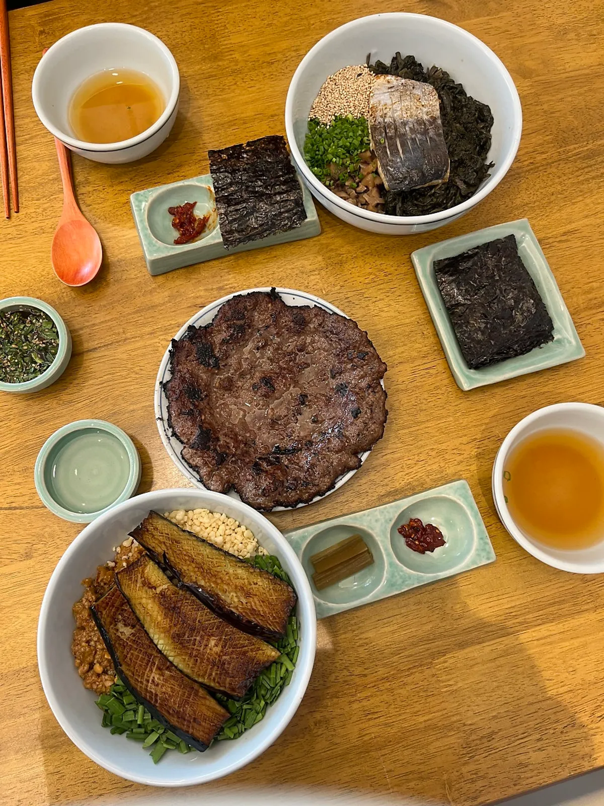 Colorful full tray spread at Hyangtaek