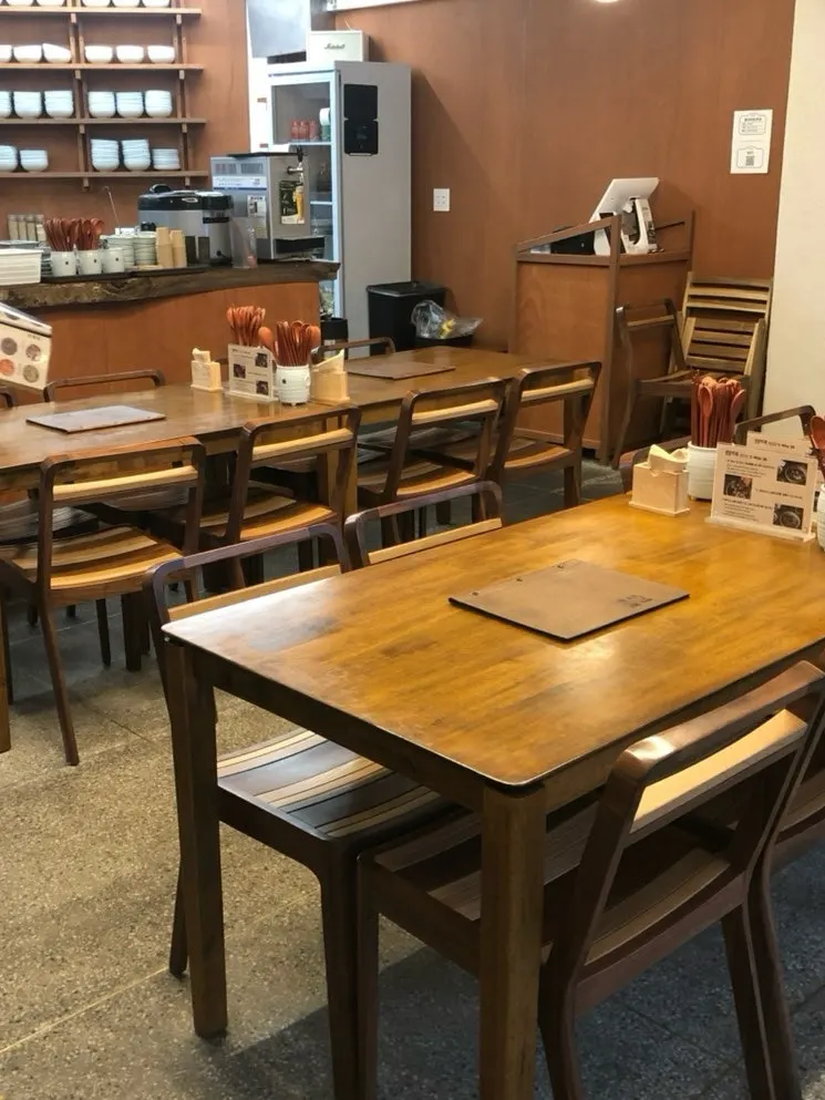 Dining hall with view of the open kitchen