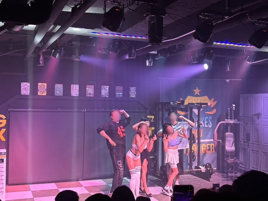 Stage set up for post-show photos with the cast
