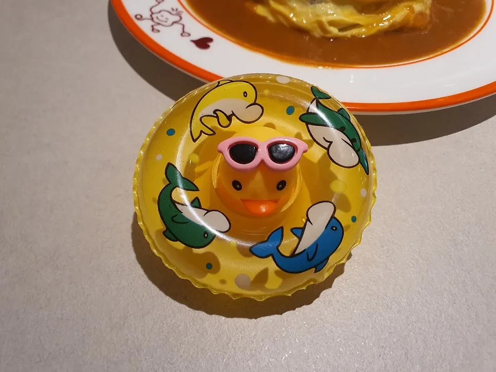 Omurice topped with a rubber duck