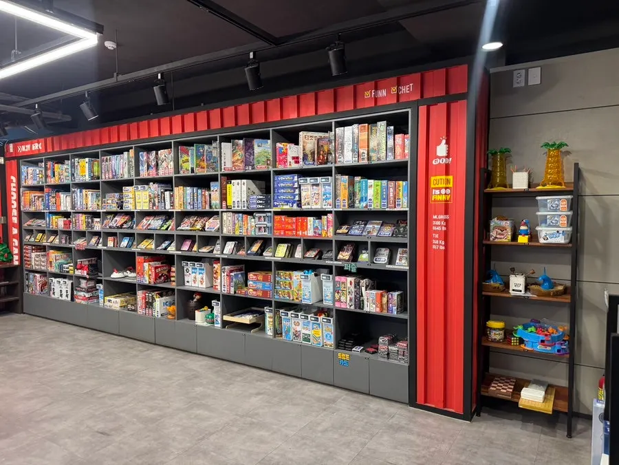 Shelf lined with board games
