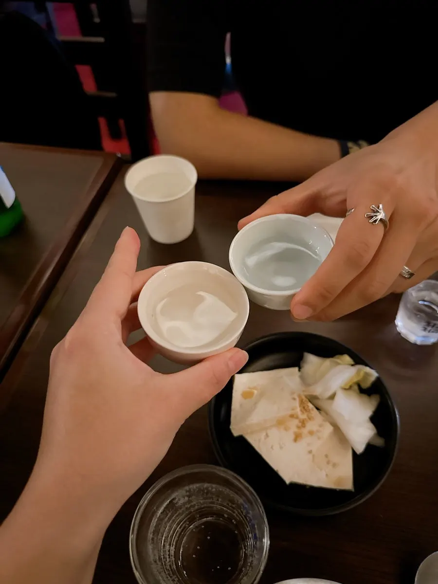 Table with Hyehwahwa's pre-meal drink before the food arrived
