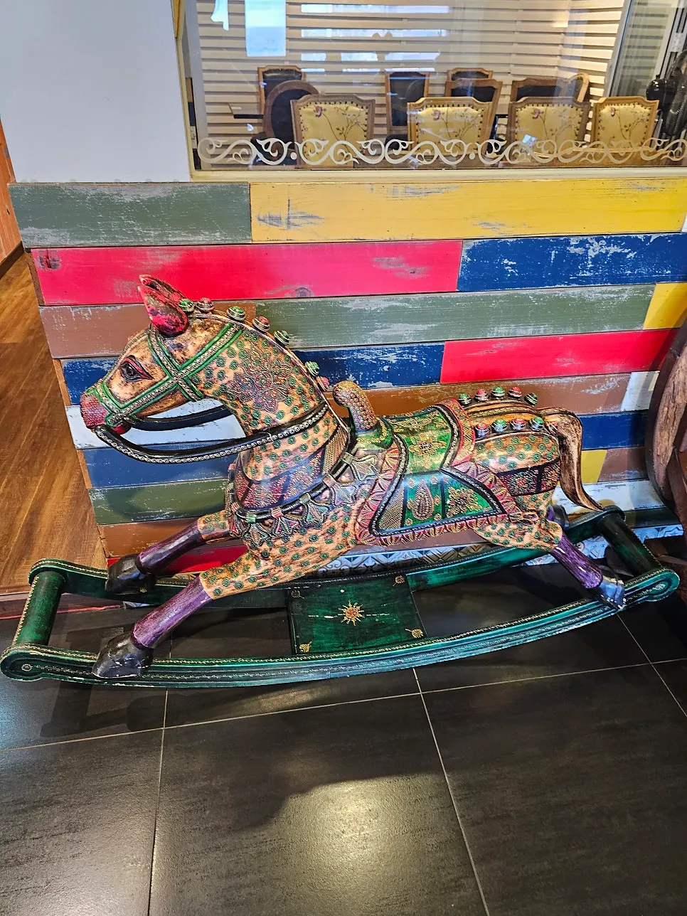 Indian-style object placed in a corner of the restaurant
