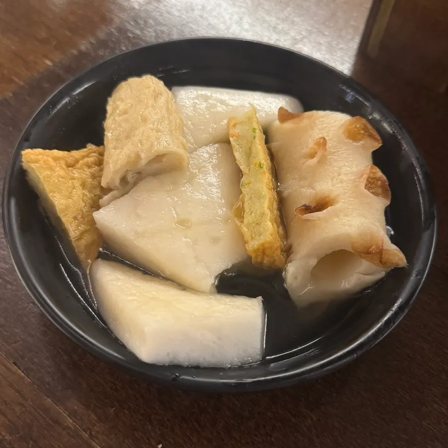 A plate of oden pieces in various shapes served out