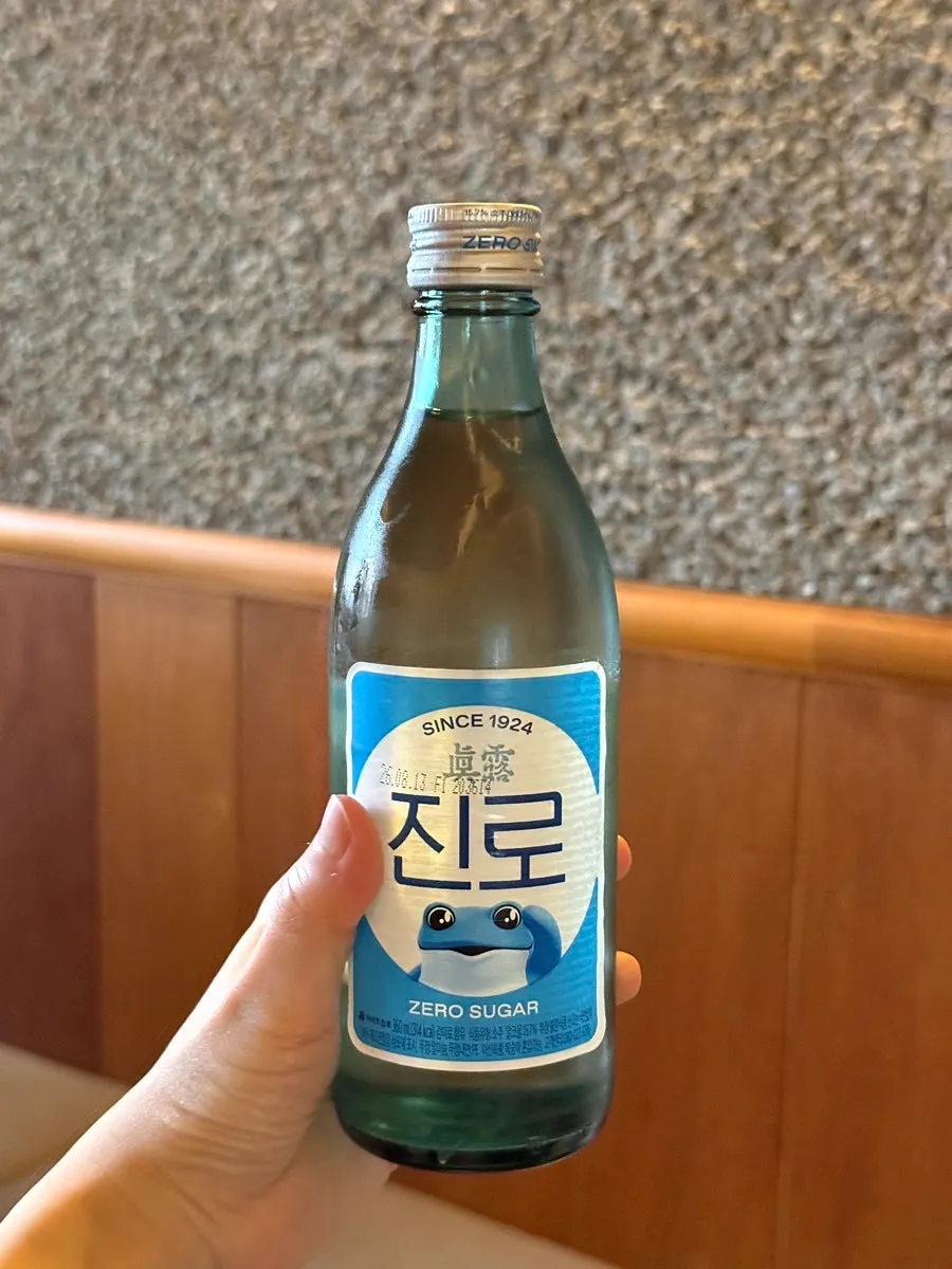 Bottle of Jinro Is Back soju on the table