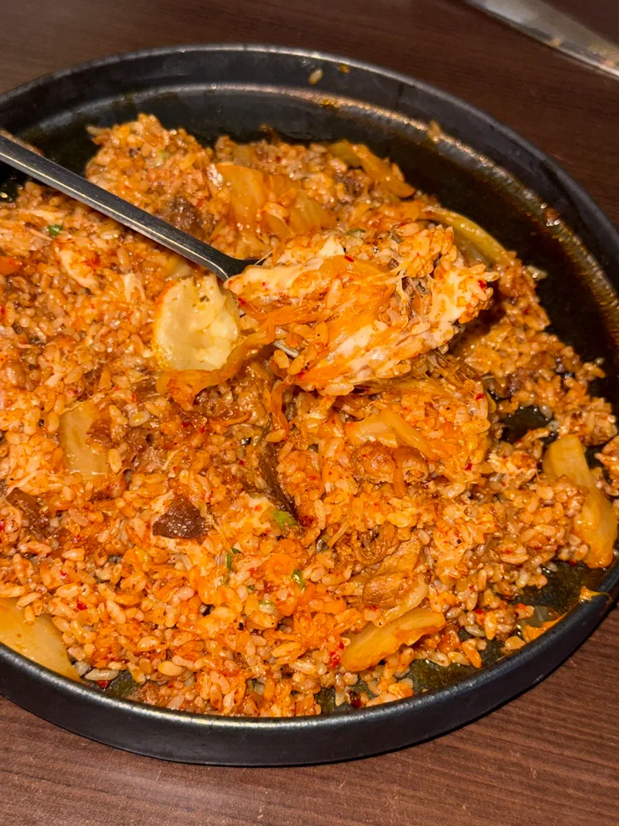 Beef brisket kimchi fried rice mixed with cheese