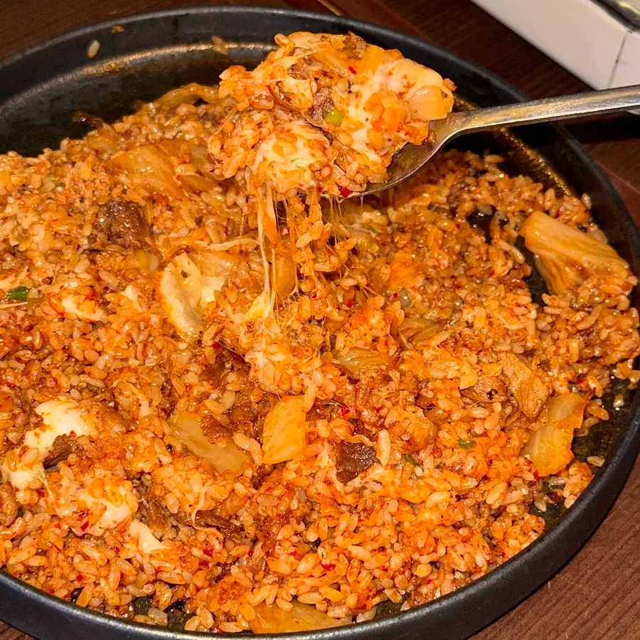 Cheese stretching from the kimchi fried rice