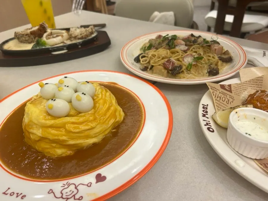 Generous meal spread ready to eat
