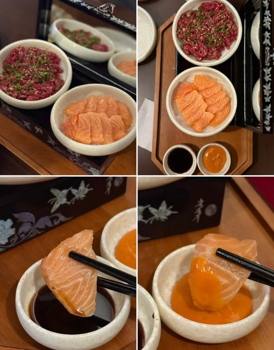 Garlic suyuk and yukhoe-salmon plate from a previous visit