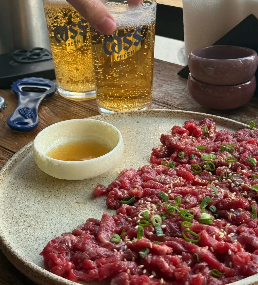 Korean beef yukhoe served on a large plate