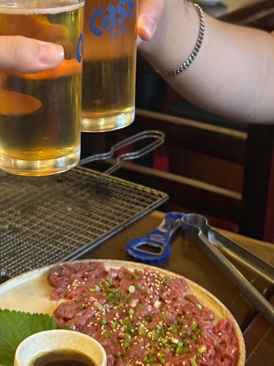 Beer enjoyed with the yukhoe