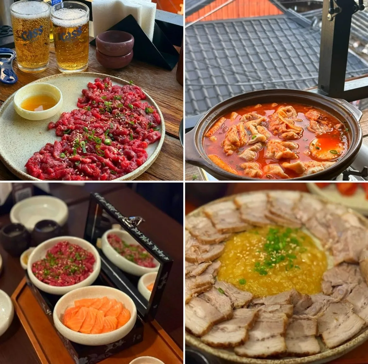 Final spread of gopdori-tang and yukhoe at Hyehwahwa