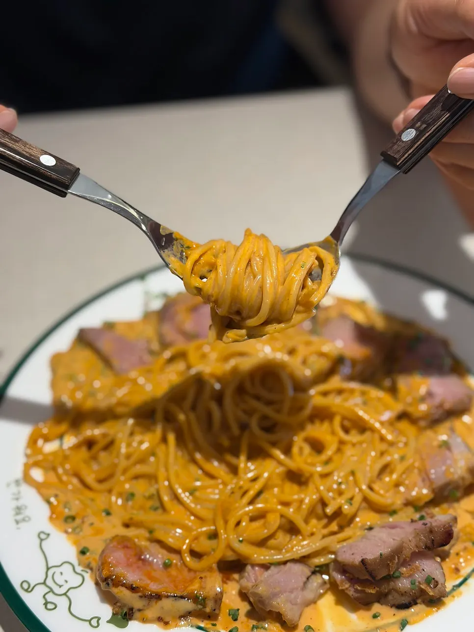 Gochujang butter pasta noodles coated in thick sauce