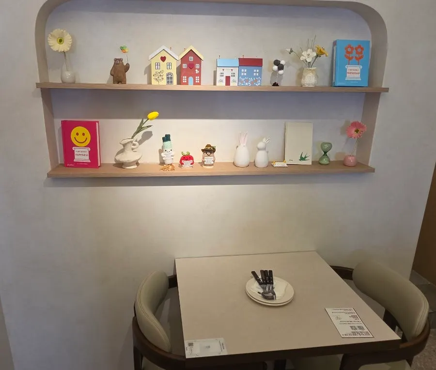 Dining room with cute decorations and a table for two