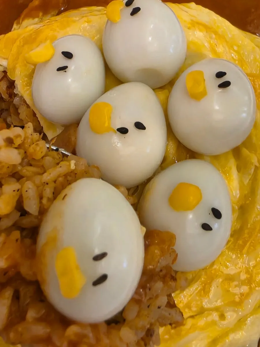 Omurice with tornado egg and salmon fried rice