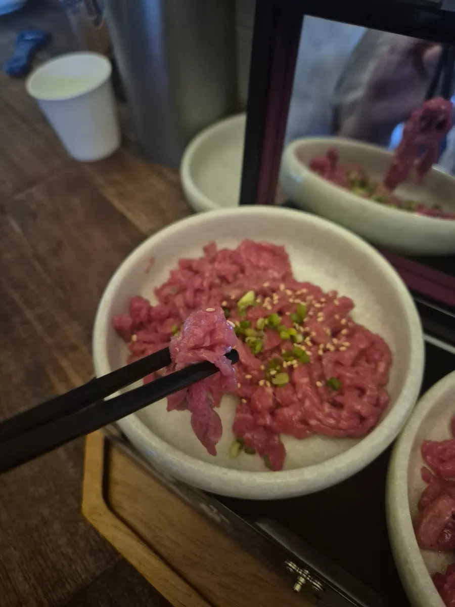 Close-up of the beef tartare plating