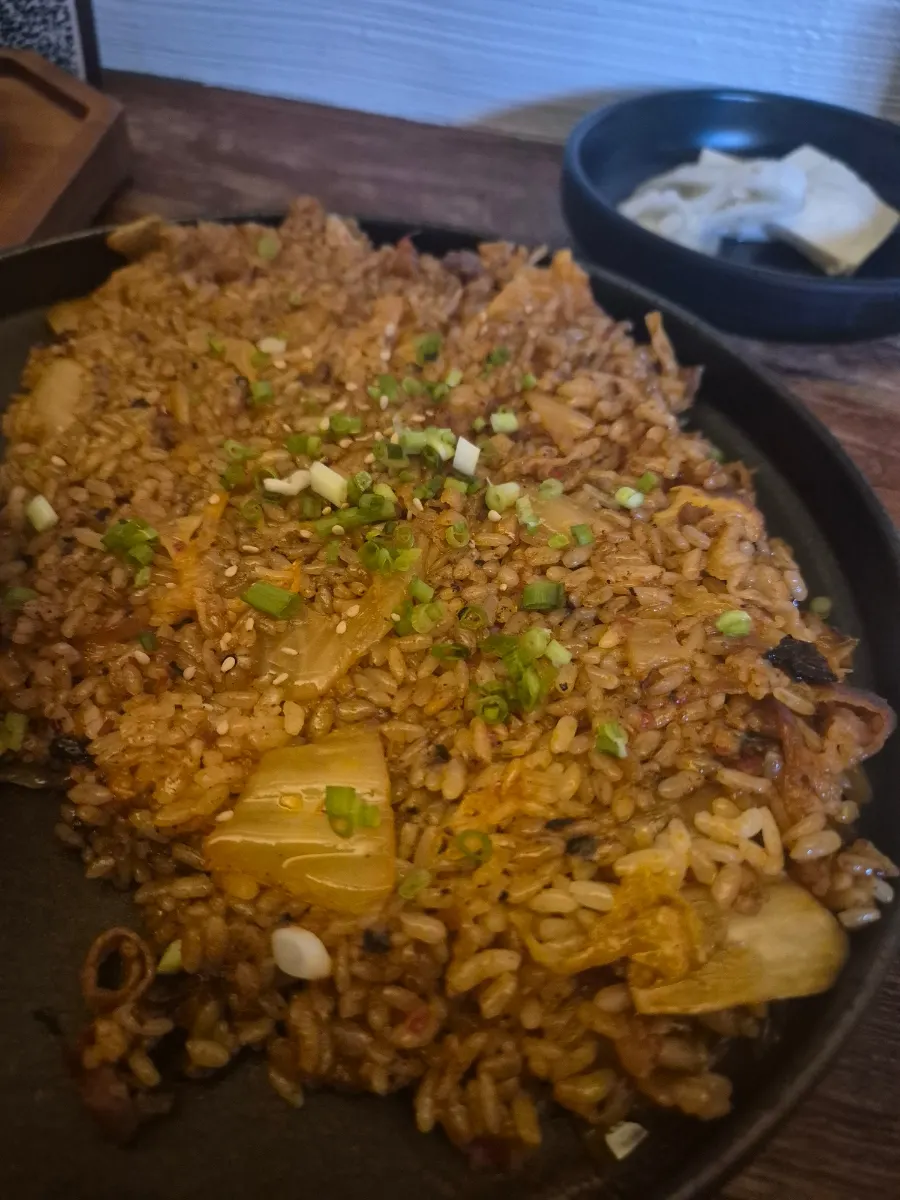 The cheese-bomb beef belly kimchi fried rice spread