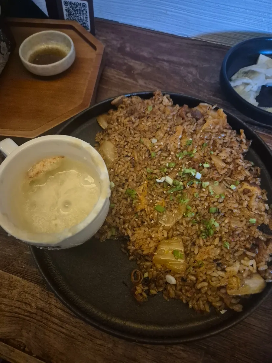 Cheese stretching over the fried rice