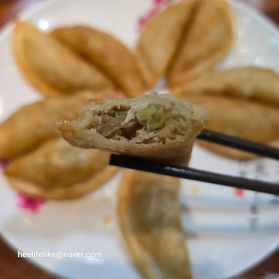 Cross-section of a fried dumpling