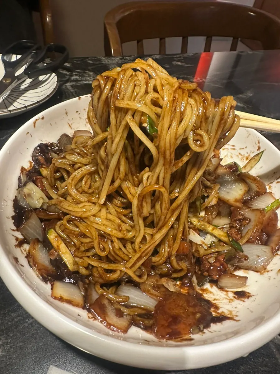 Ganjjajang noodles mixed with black bean sauce