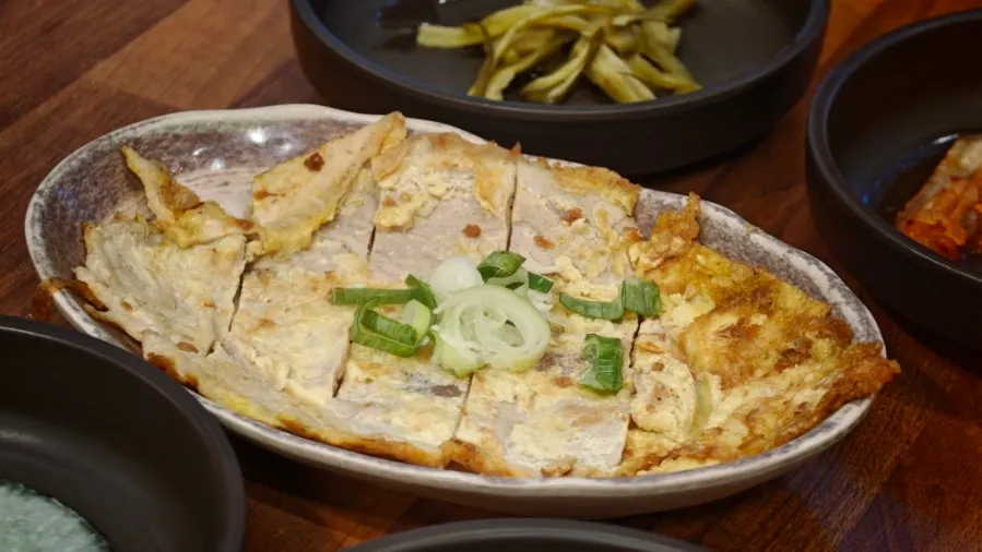 Plate of yukjeon served as a basic side dish