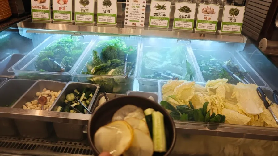 Self-bar stocked with fresh vegetables