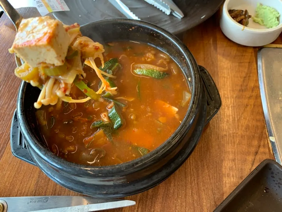 Comforting doenjang stew with a bowl of rice