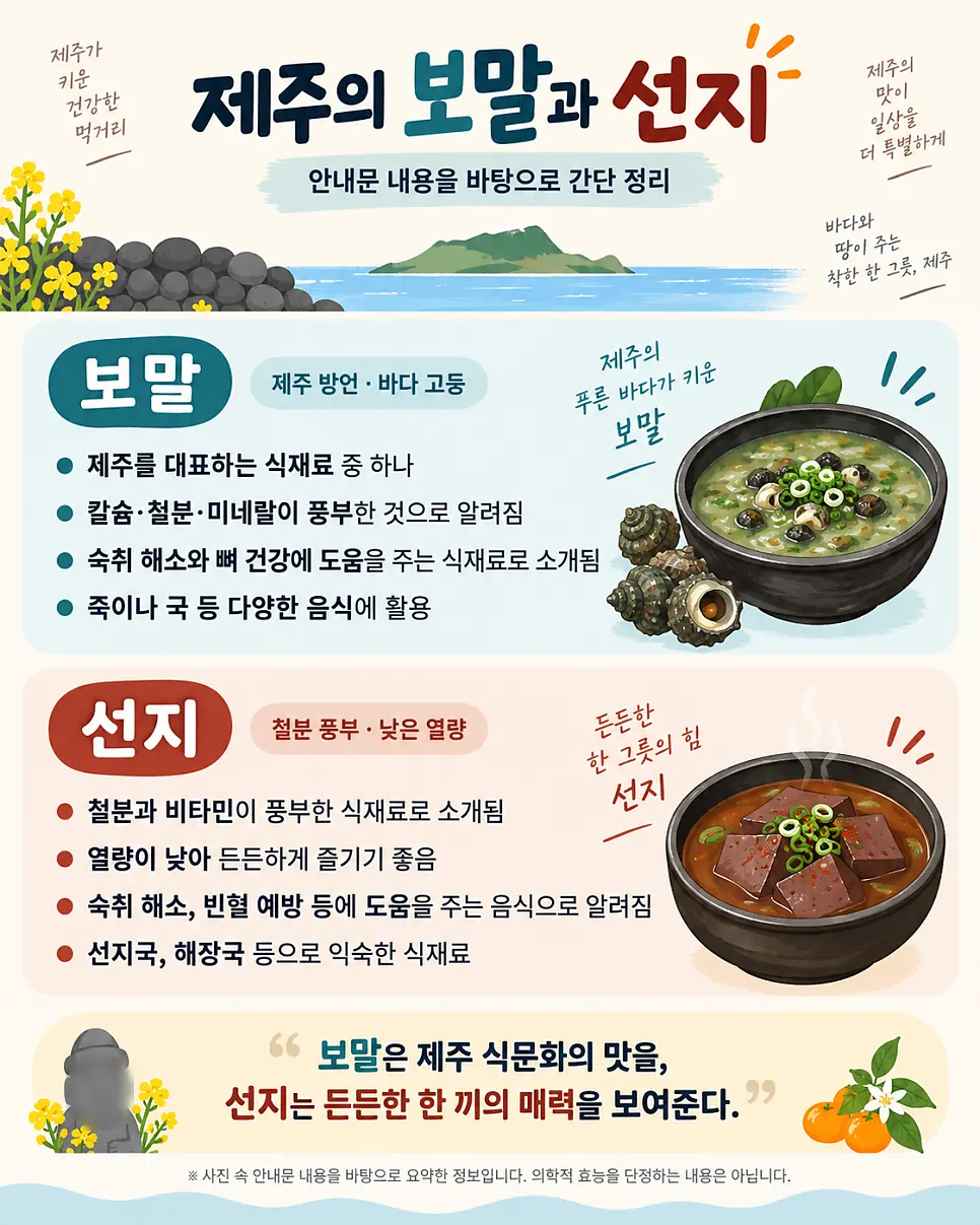 보말과 선지 효능 안내 이미지