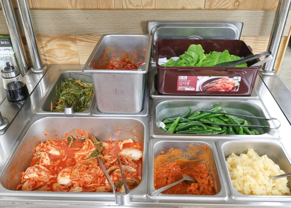 Plate of side dishes brought from the self-serve bar