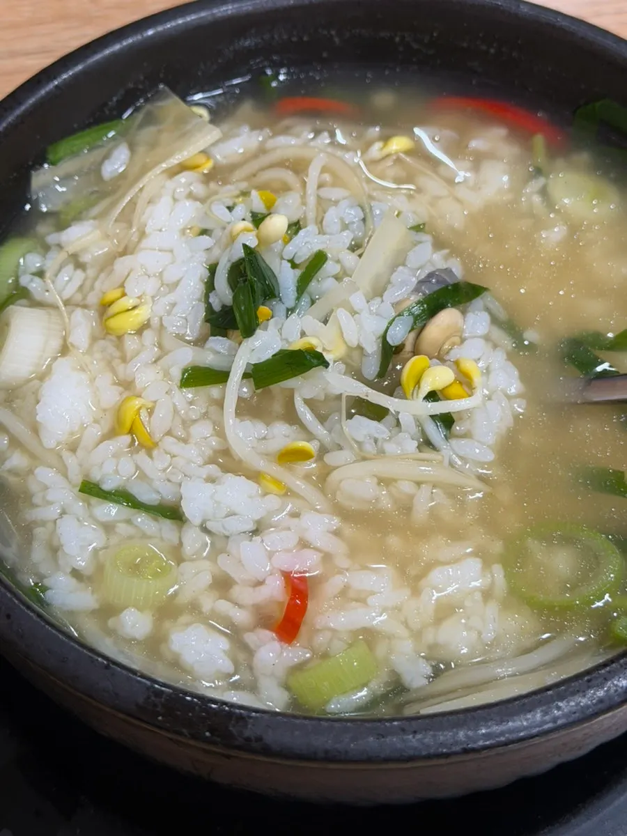 Red broth of the spicy abalone soondubu bubbling away