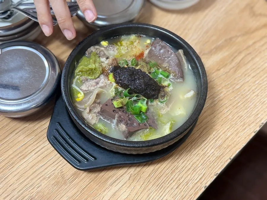 Main image of the haejangguk table setting at Hyeopjae On Ttukbaegi