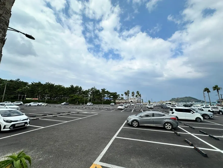 The road in front of Hyeopjae Beach and surrounding area of the restaurant