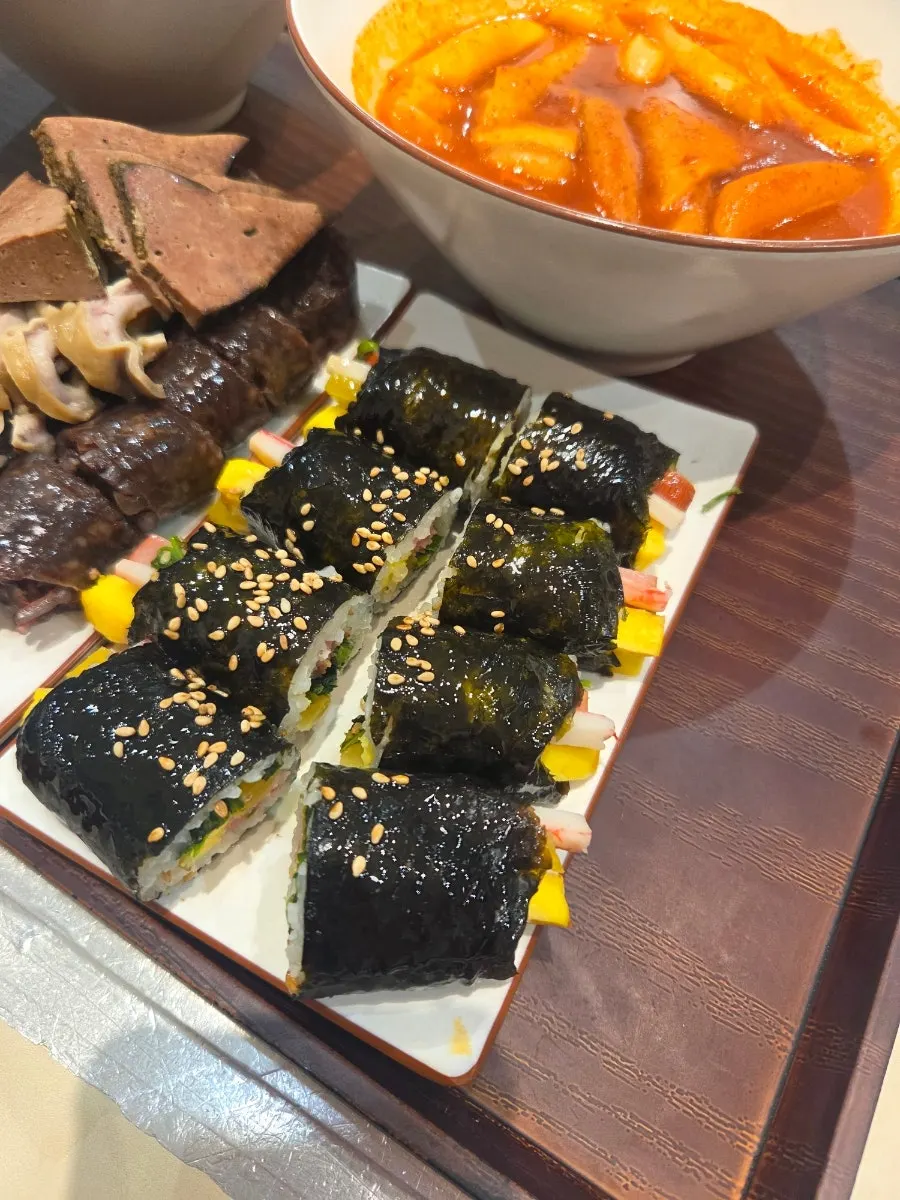 Tteokbokki paired with gimbap and sundae