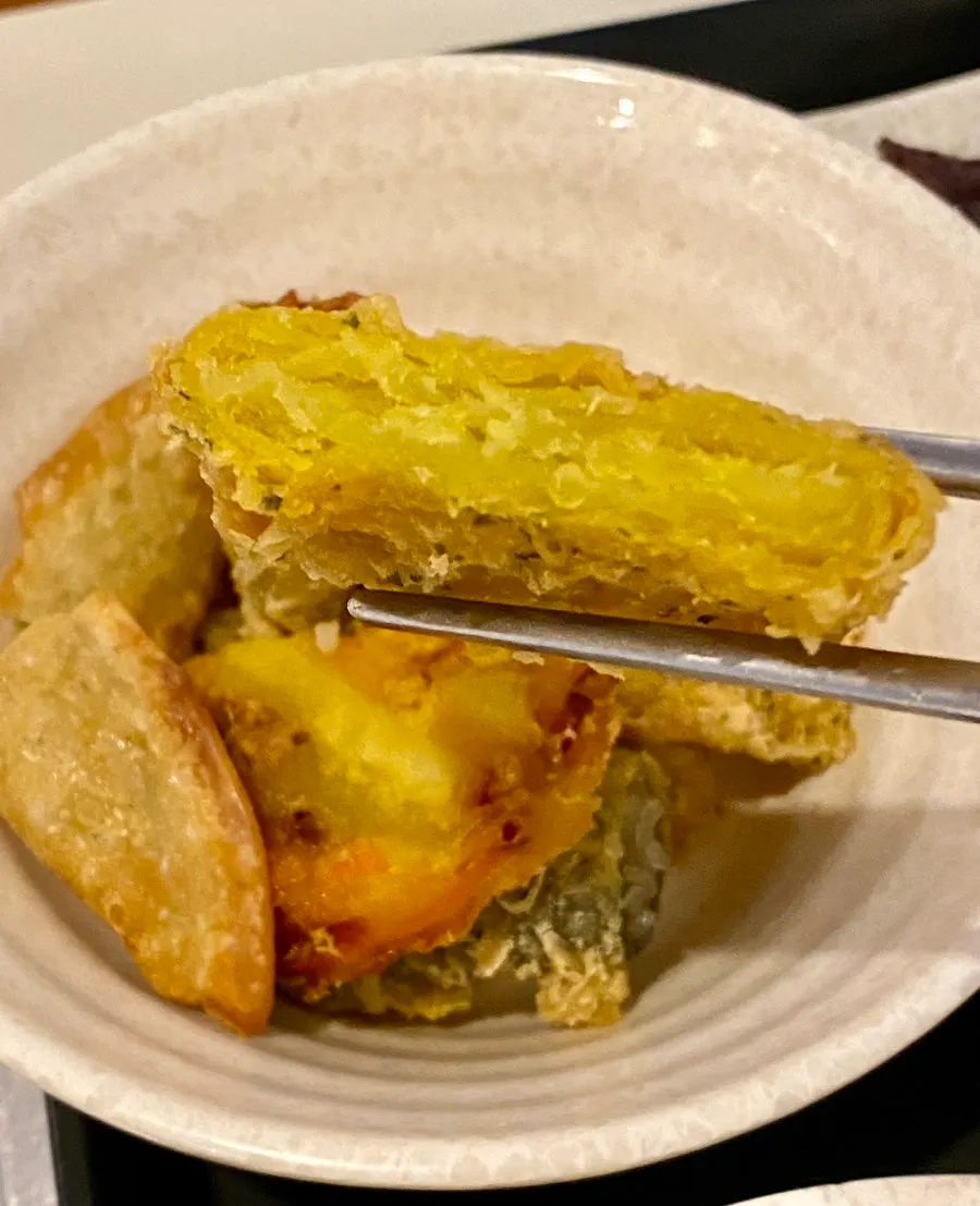 Assorted fritters with sweet potato and kimmari