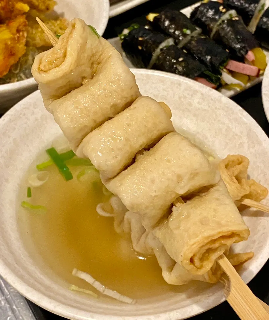 Bowl of skewered fish cake