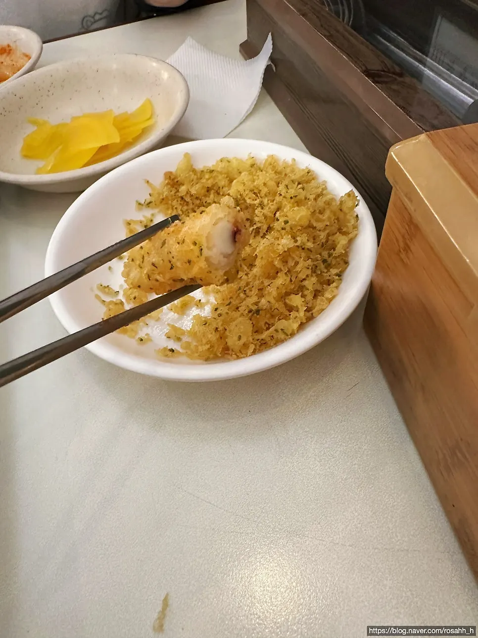 Fried snacks dipped in batter flakes at Hyeonseonine
