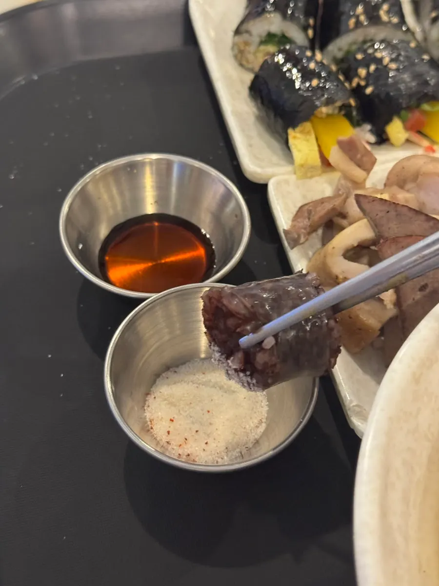 A piece of sundae dipped in salt