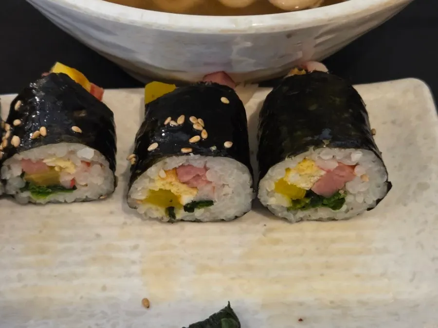 Cross-section of mini gimbap showing the filling