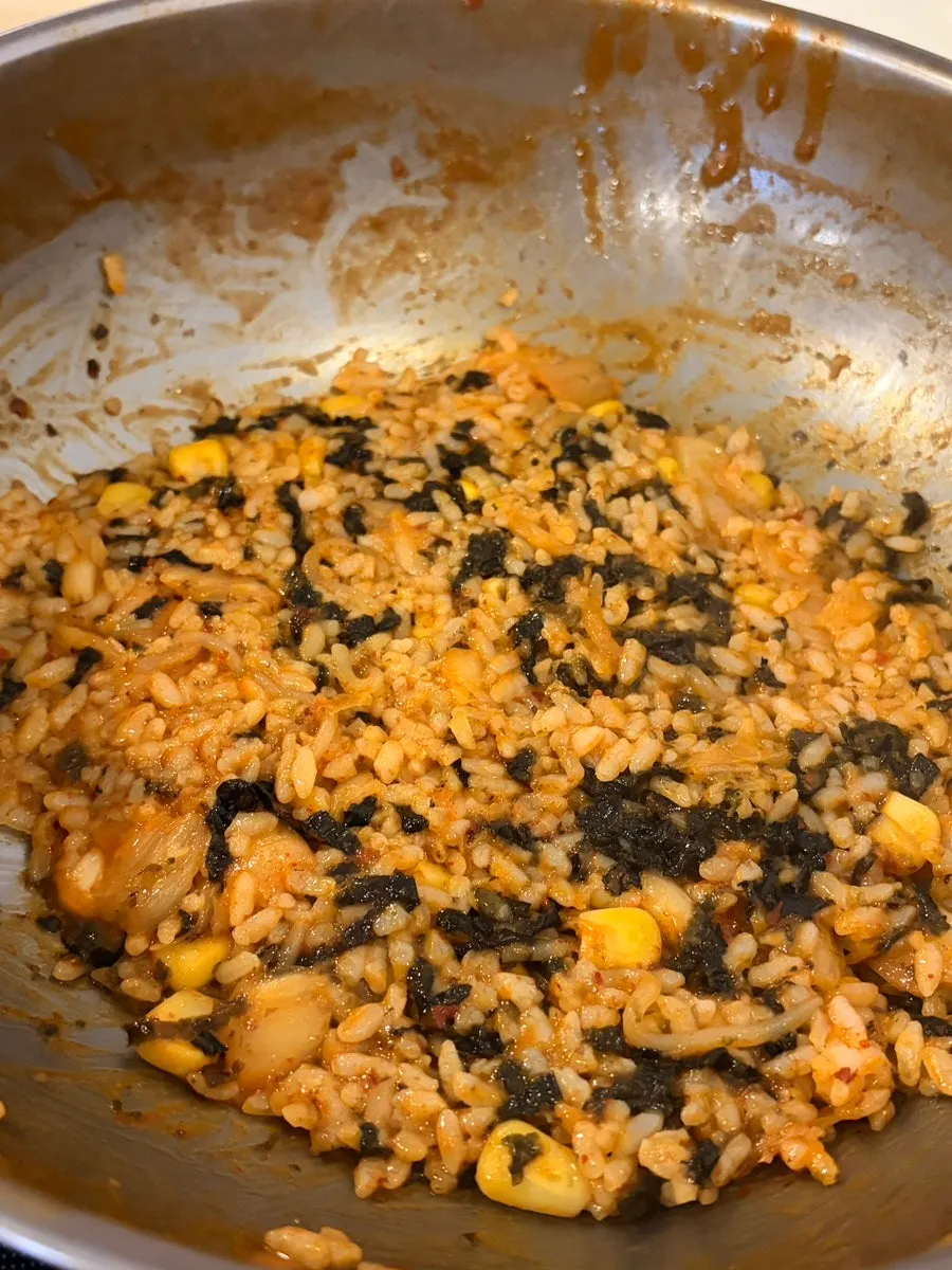 Bowl of fried rice ingredients