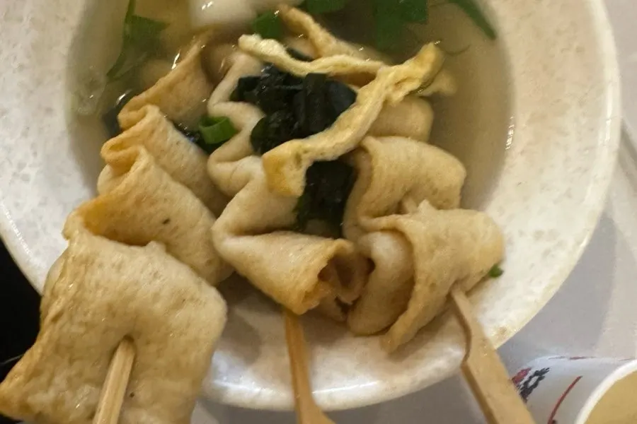 Bowl of cut odeng and broth