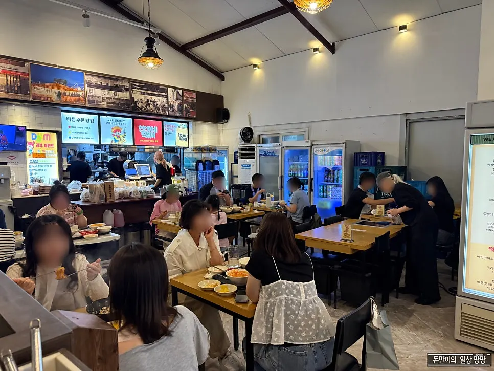 Interior of the restaurant packed with customers