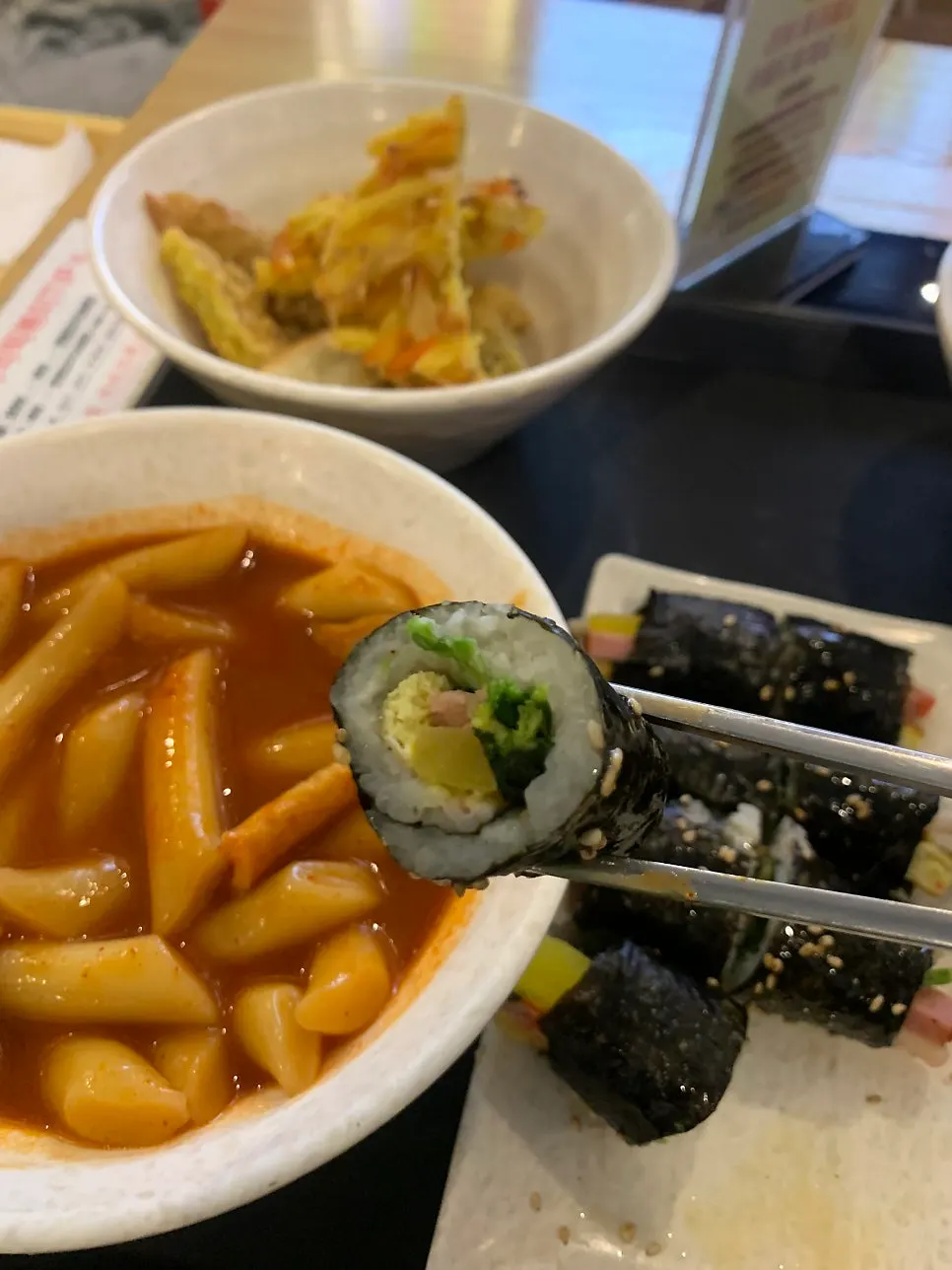 Gimbap and fried snacks packed with filling