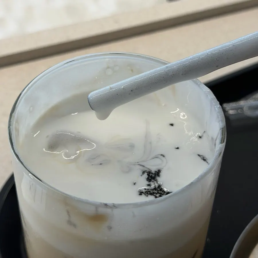 Close-up of the lavender tea-based Ibaba latte