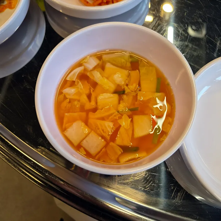 Close-up of banchan plates