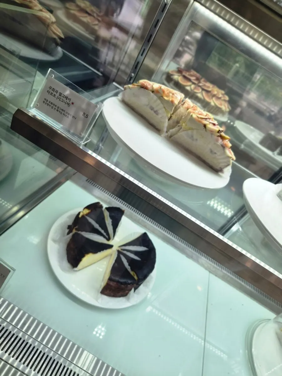 Handmade cakes in Lapins' refrigerated showcase
