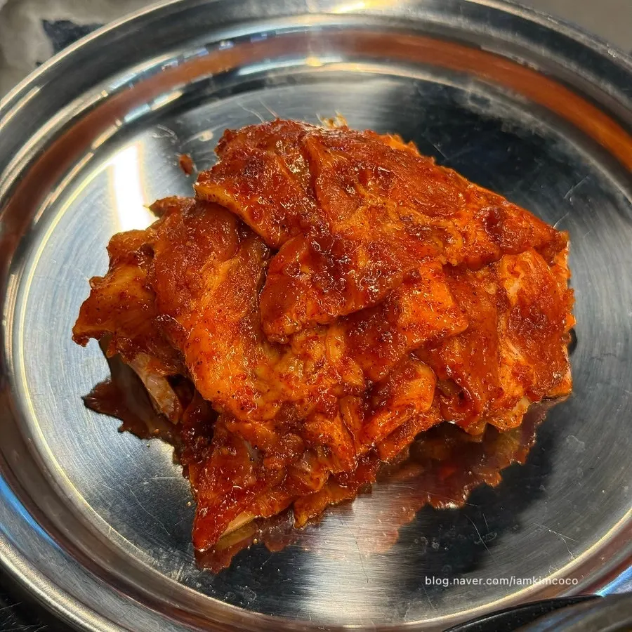 Raw red-marinated fresh pork belly