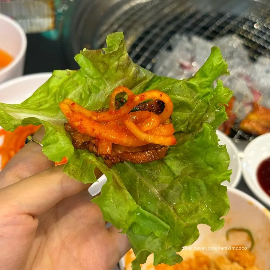 Close-up of fully grilled red fresh pork belly